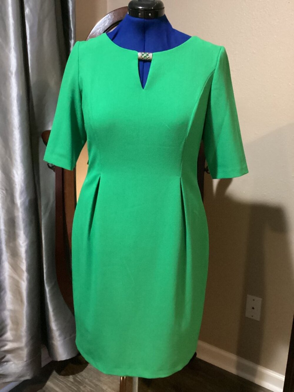 Women’s Kelly Green Keyhole Sheath Dress Short Sleeve Career Cocktail